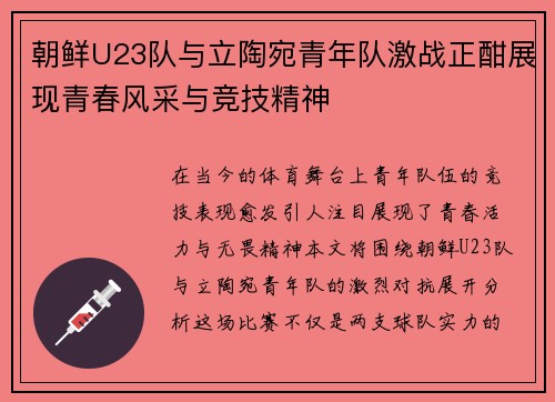 朝鲜U23队与立陶宛青年队激战正酣展现青春风采与竞技精神